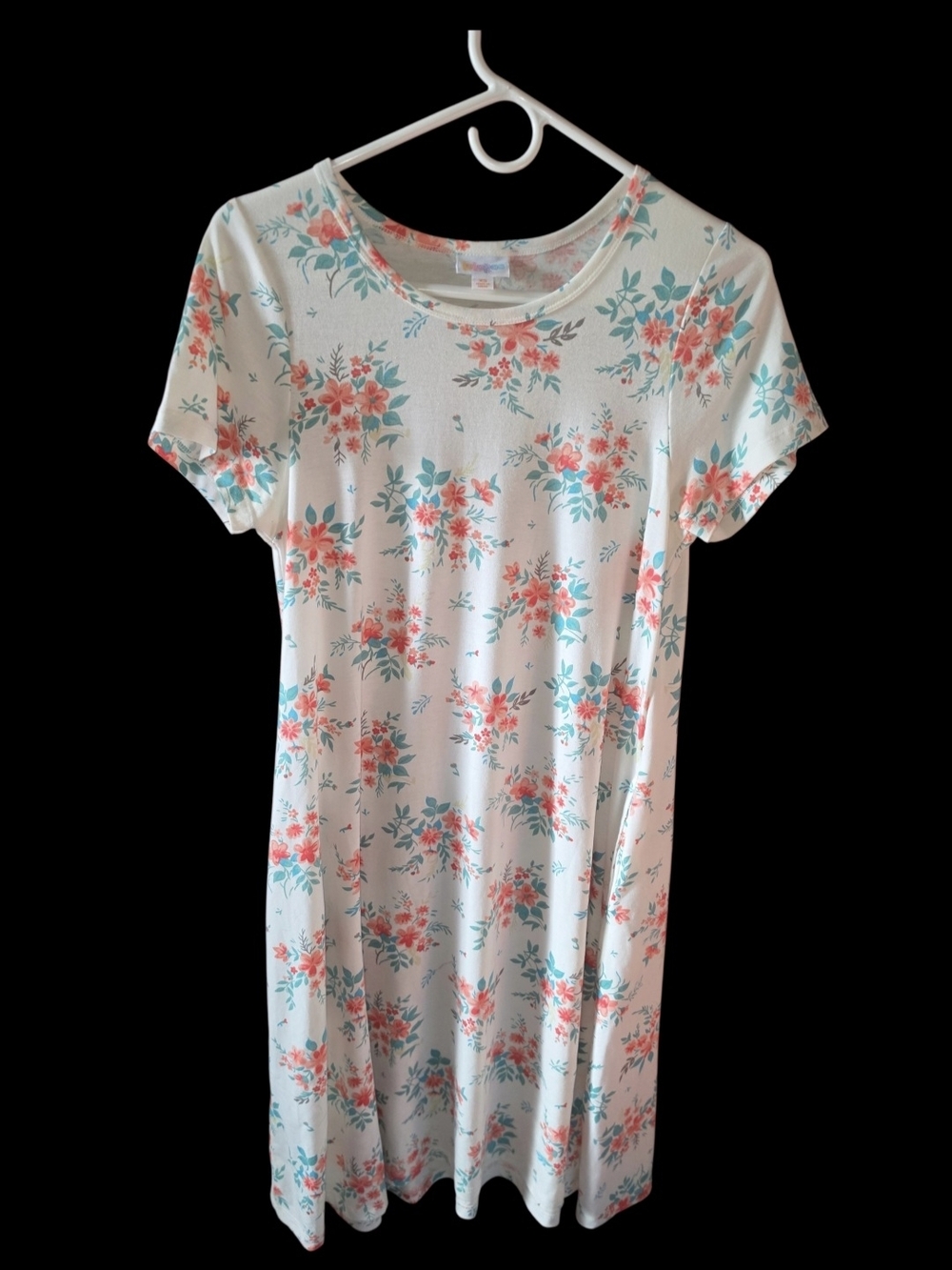 5/8/98. LuLaRoe Womens Floral Shift Dress in Cream with Coral and Teal Flowers